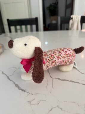 RARE floral Jellycat Dachshund Plush with Pink